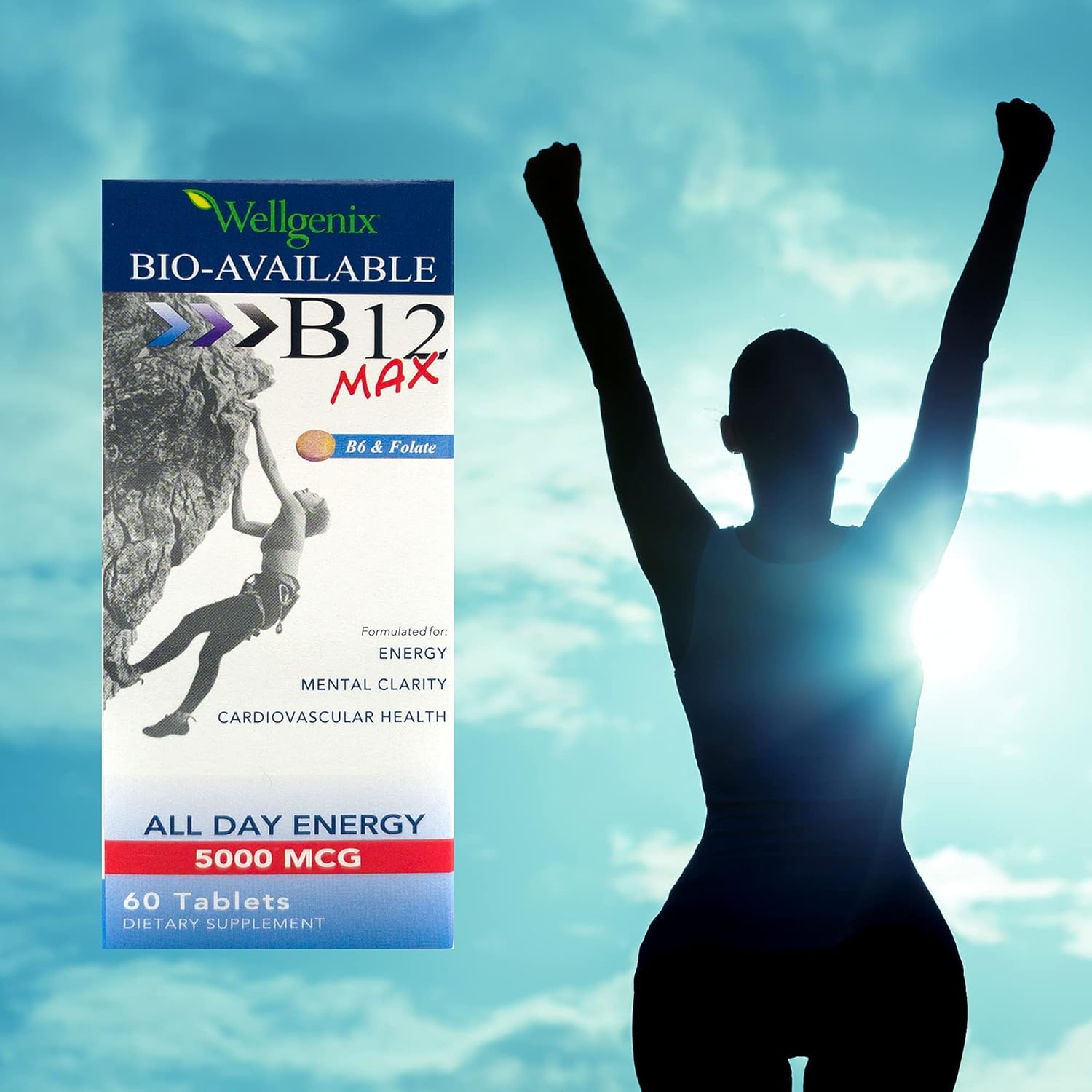 Highly Absorbable Sublingual B12 B6 Folate Vitamin Supplement (60 ct) - Bio-Available Formula for Nutritional Support