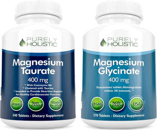 Highly Absorbable Vegan Magnesium Taurate & Glycinate Bundle - 400mg - 270 Tablets