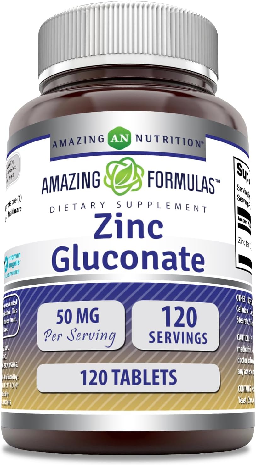 Highly Absorbable Zinc Gluconate Supplement | 50mg Per Serving | 120 Tablets | Non-GMO & Gluten-Free | Made in USA