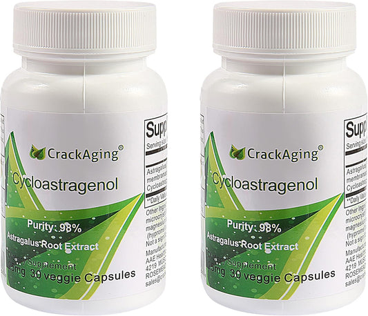 Highly Absorbent Cycloastragenol 98% 25mg 60 Capsules - Anti-Aging Telomerase Activator for Cell Health and Longevity - Pack of 2 Bottles