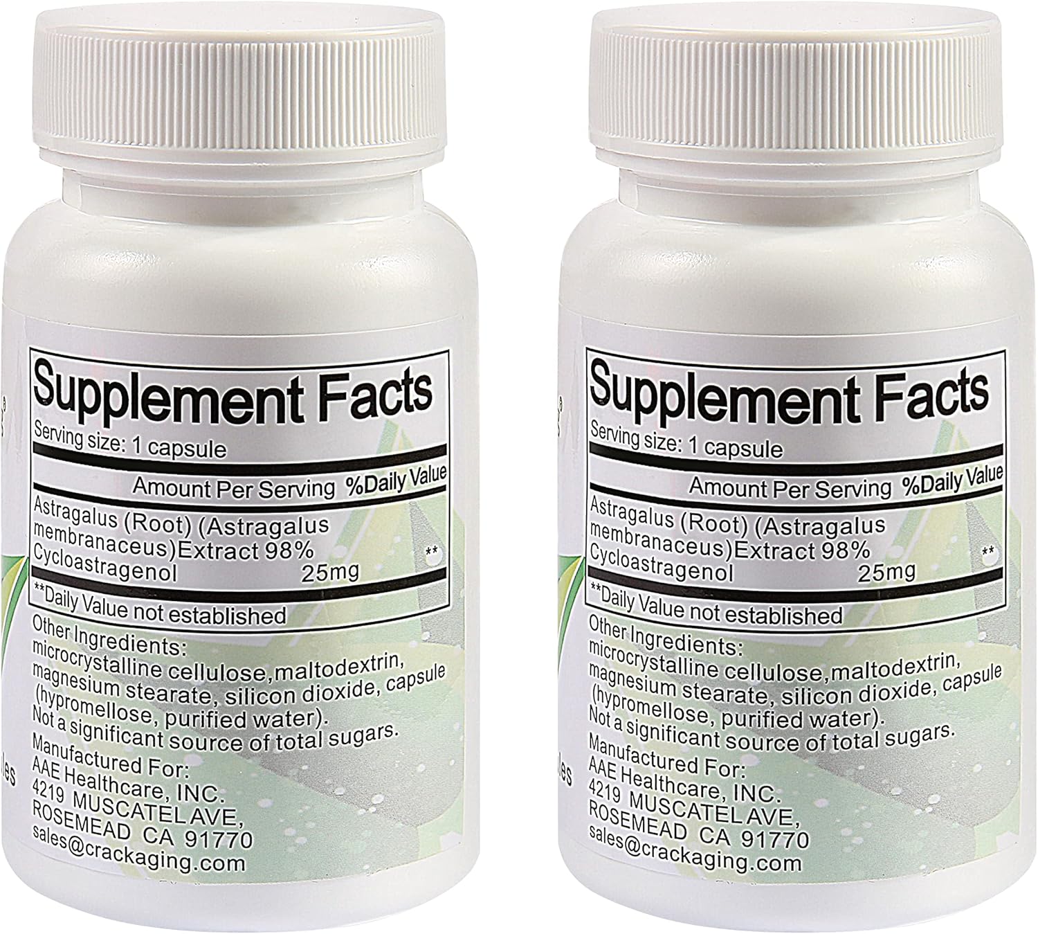 Highly Absorbent Cycloastragenol 98% 25mg 60 Capsules - Anti-Aging Telomerase Activator for Cell Health and Longevity - Pack of 2 Bottles