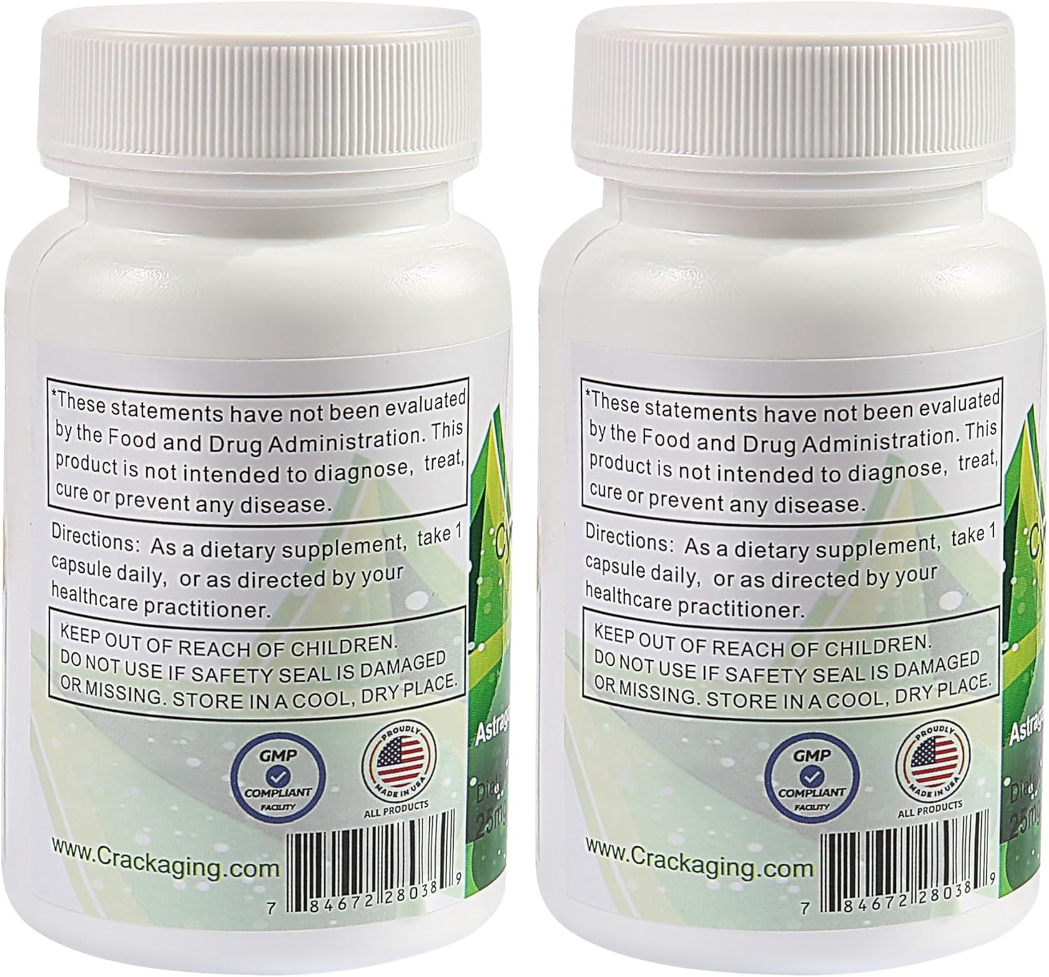 Highly Absorbent Cycloastragenol 98% 25mg 60 Capsules - Anti-Aging Telomerase Activator for Cell Health and Longevity - Pack of 2 Bottles