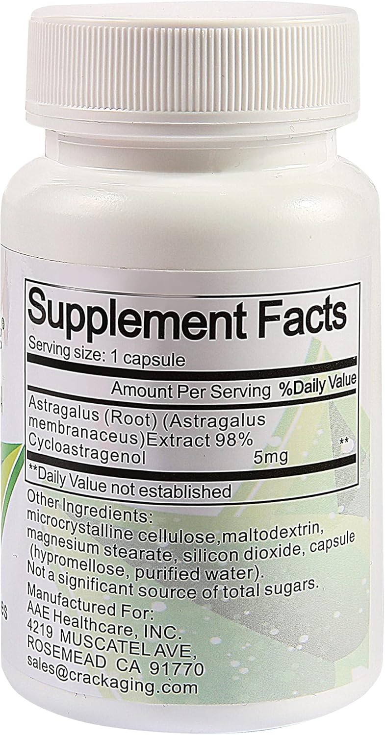 Highly Absorbent Cycloastragenol Capsules for Anti-Aging & Immunity Support - 98% Purity, 5mg, 30 Count