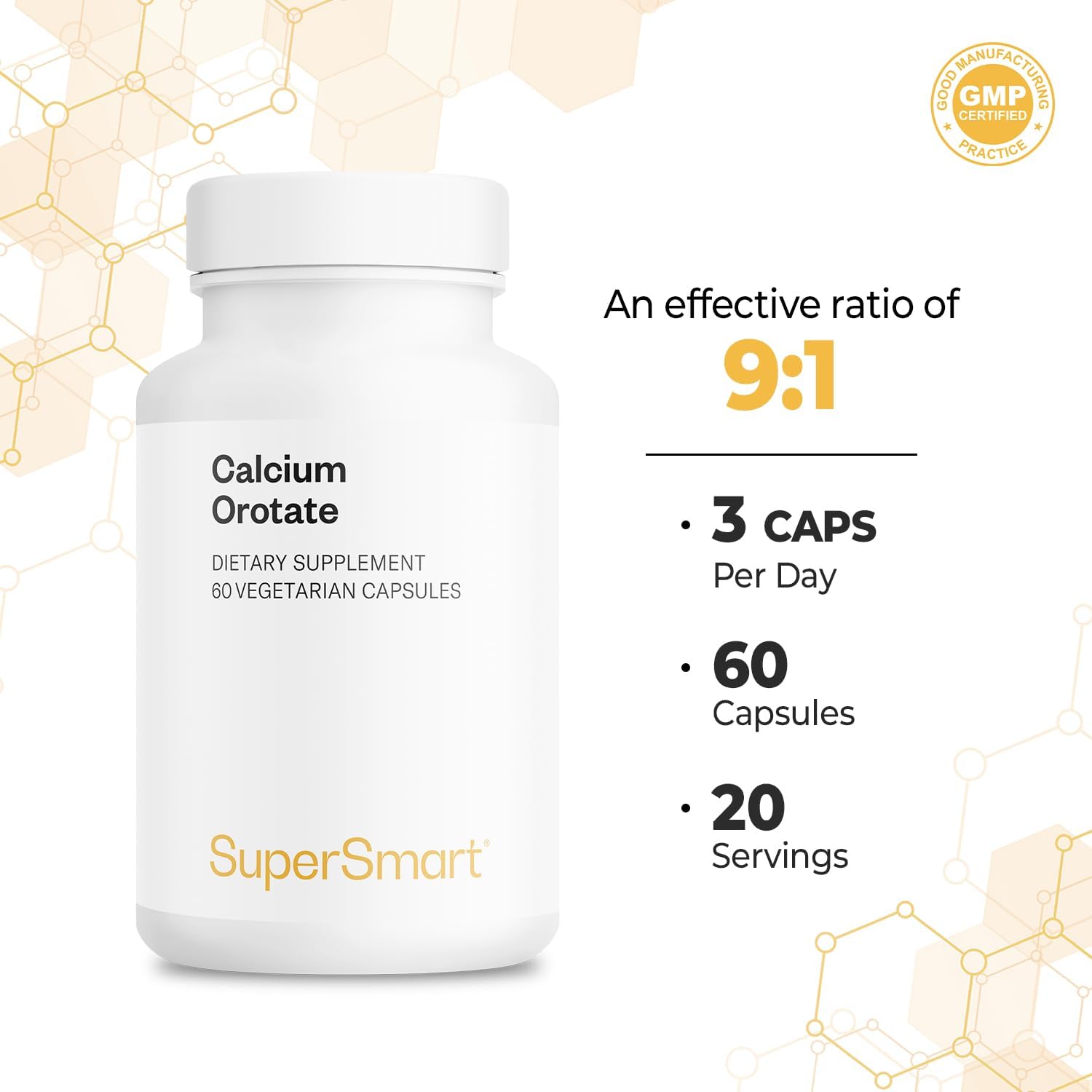 Highly Bioavailable Calcium Orotate with Magnesium Orotate 9:1 - Teeth & Bones Strength Supplement - 60 Vegetarian Capsules
