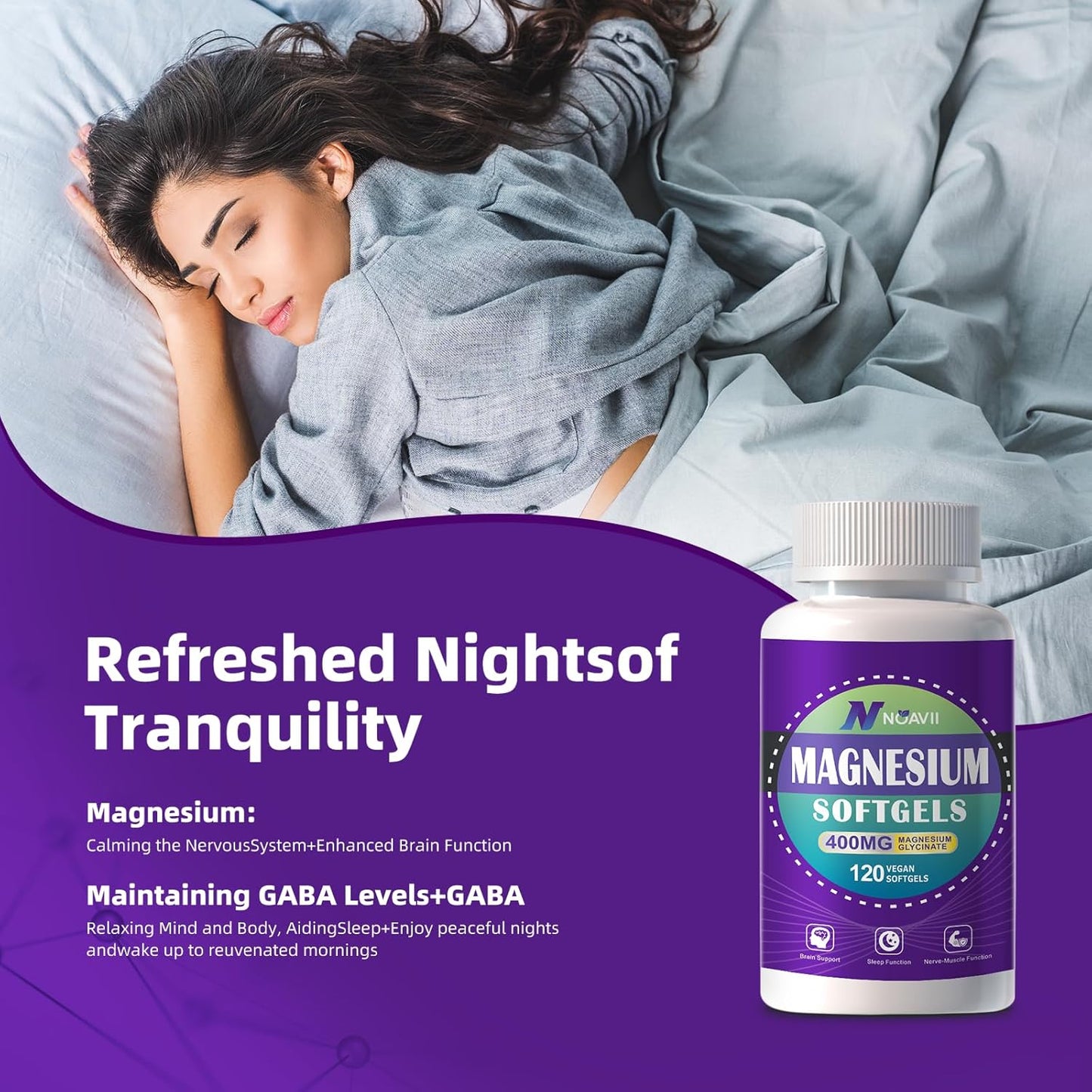 Highly Bioavailable Magnesium Glycinate Softgels with D3 & K2 for Sleep & Calm Support
