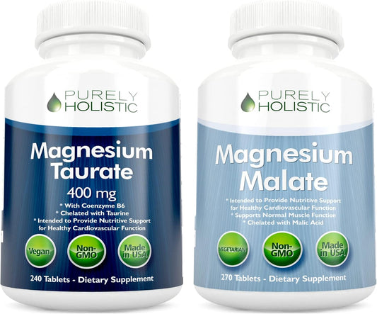 Highly Bioavailable Magnesium Taurate & Malate Bundle - 400mg - 270 Vegetarian Tablets x2 - Maximum Absorption