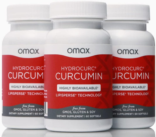 Highly Bioavailable Omax3 HydroCurc Turmeric Curcumin Softgels with MCT Oil Nanoparticle for Joint Health - 180 Softgels (3 Pack)