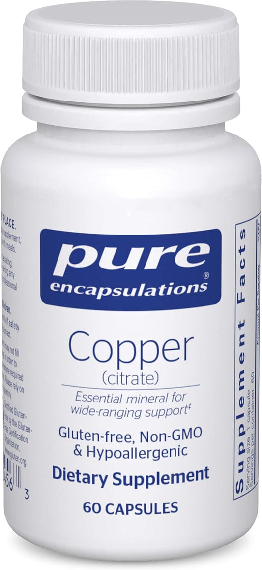 Highly Bioavailable Pure Encapsulations Copper Citrate Supplement - 60 Capsules