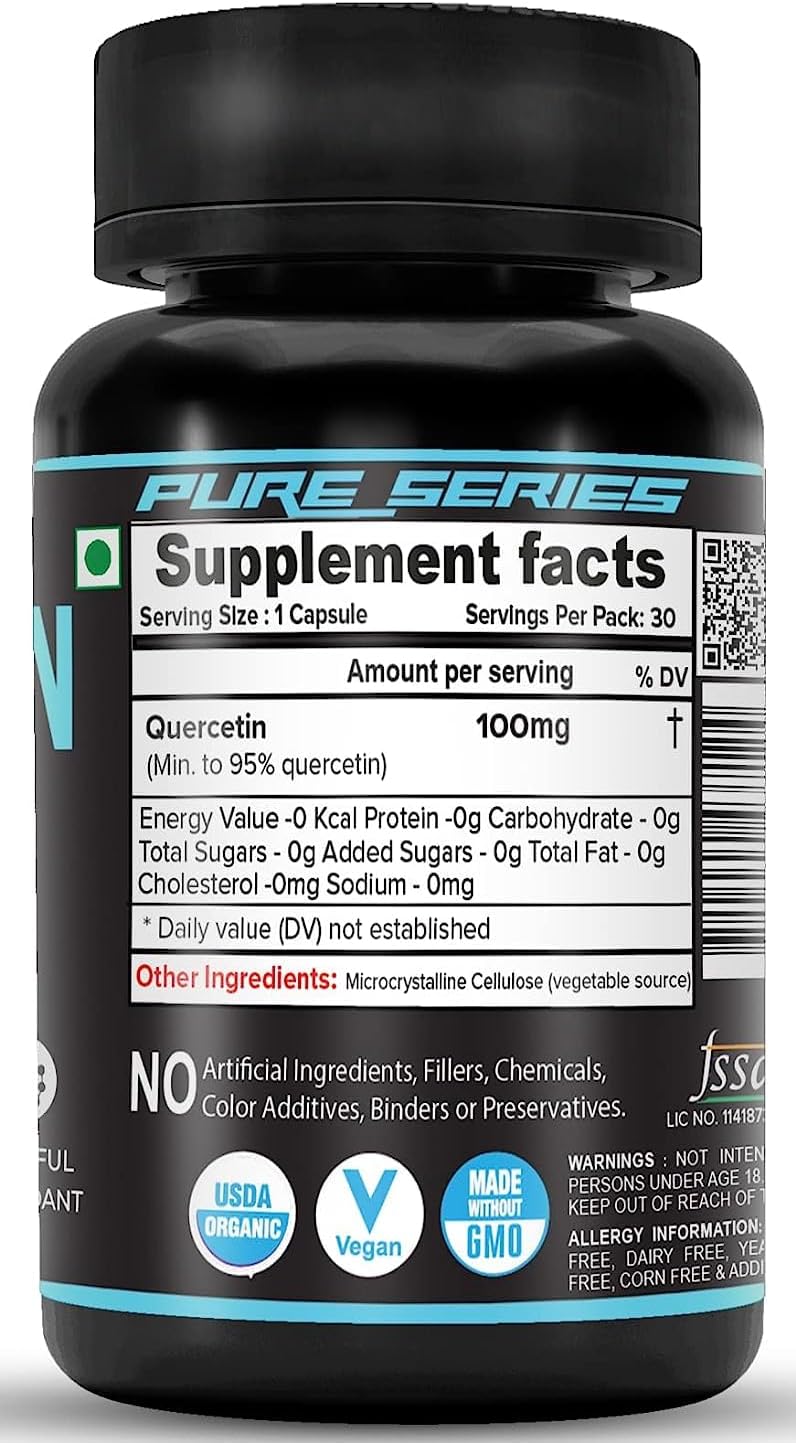 Highly Bioavailable Quercetin Capsules - 100mg, Standardized to 95% Bio-flavonoids & Antioxidants - 60 Capsules