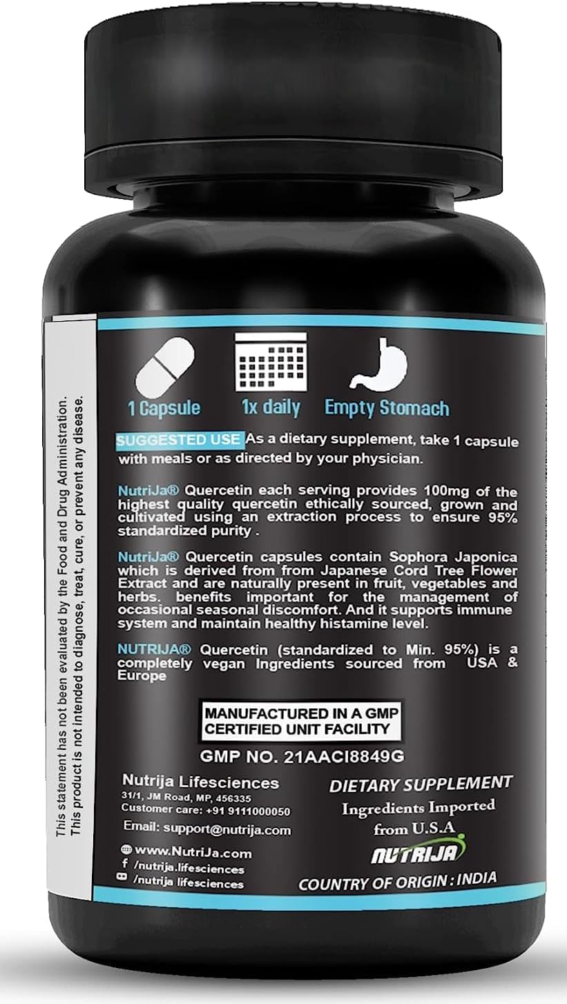 Highly Bioavailable Quercetin Capsules - 100mg, Standardized to 95% Bio-flavonoids & Antioxidants - 60 Capsules