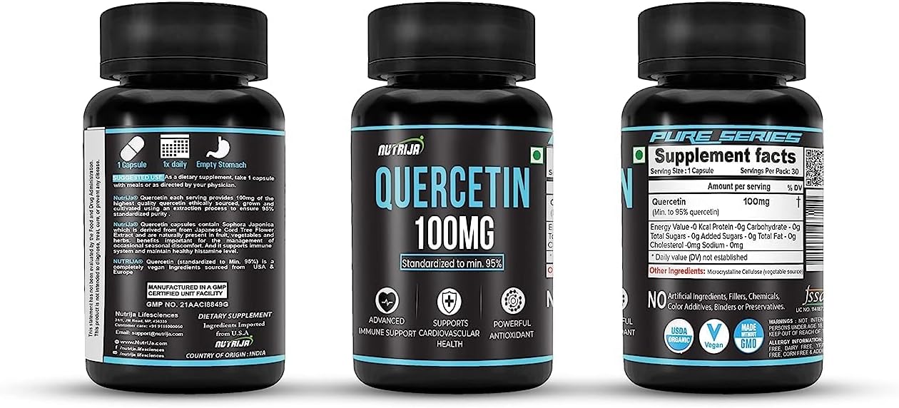 Highly Bioavailable Quercetin Capsules - 100mg, Standardized to 95% Bio-flavonoids & Antioxidants - 60 Capsules