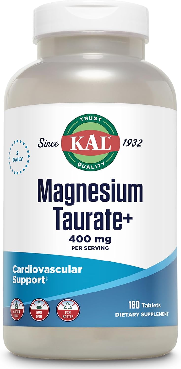 Highly Bioavailable Vegan Magnesium Taurate Plus 400mg with Coenzyme B6 - Chelated Formula (180 Tablets, 90 Servings)