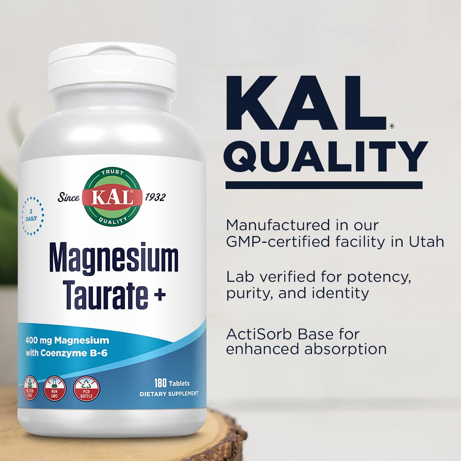 Highly Bioavailable Vegan Magnesium Taurate Plus 400mg with Coenzyme B6 - Chelated Formula (180 Tablets, 90 Servings)