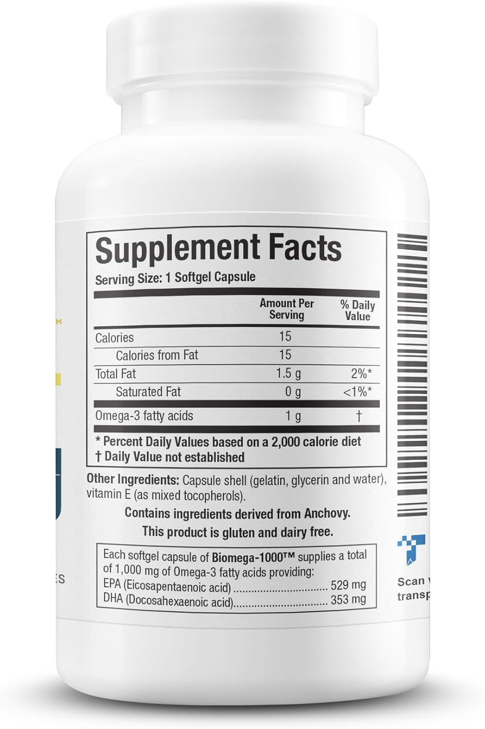 Highly Concentrated Biomega-1000™ DHA EPA 1000mg Omega 3 Fish Oil Softgels for Immune & Cardiovascular Support - Biotics Research Omega 3 Supplement for Men & Women - 90 Count
