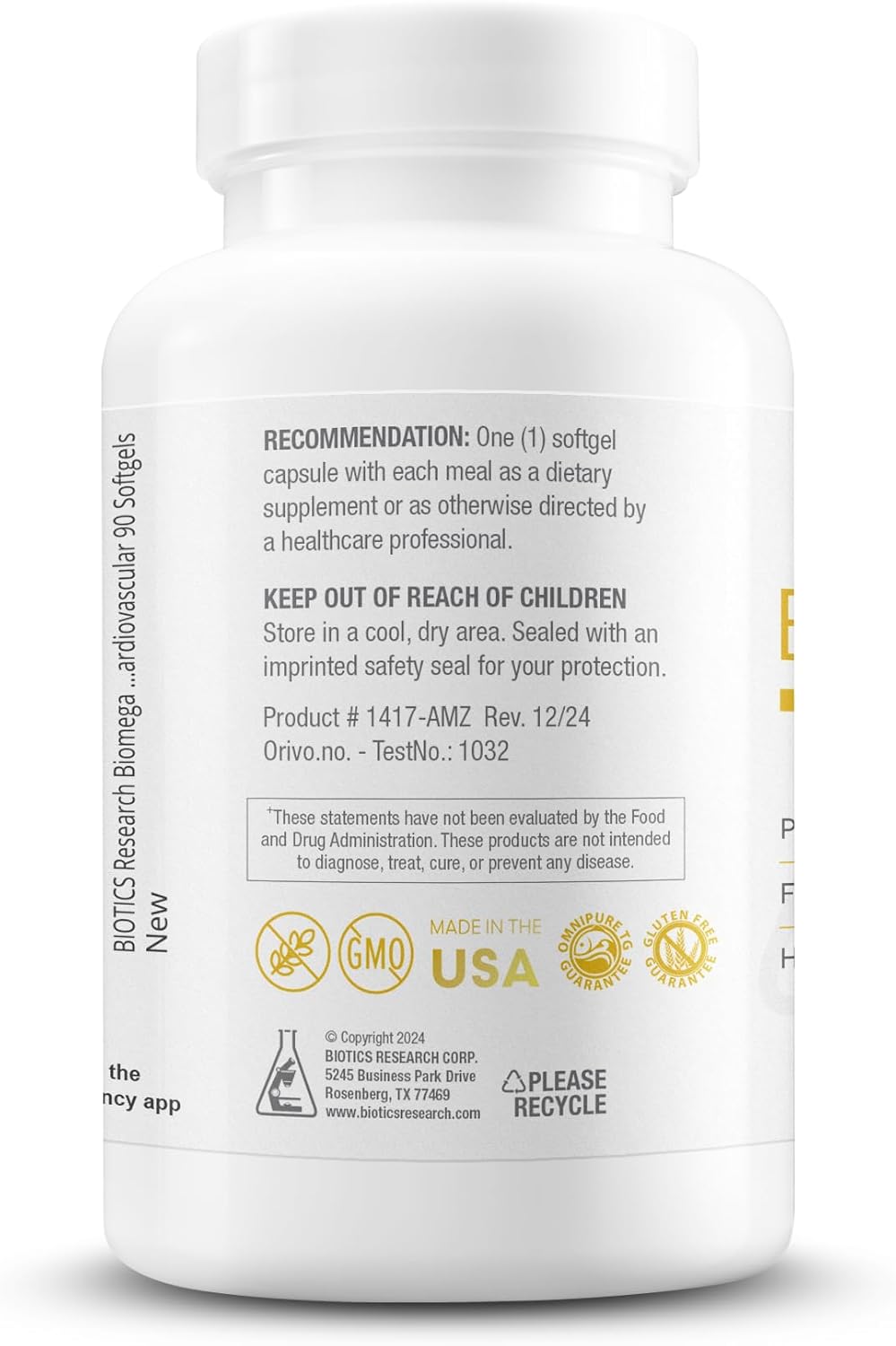 Highly Concentrated Biomega-1000™ DHA EPA 1000mg Omega 3 Fish Oil Softgels for Immune & Cardiovascular Support - Biotics Research Omega 3 Supplement for Men & Women - 90 Count
