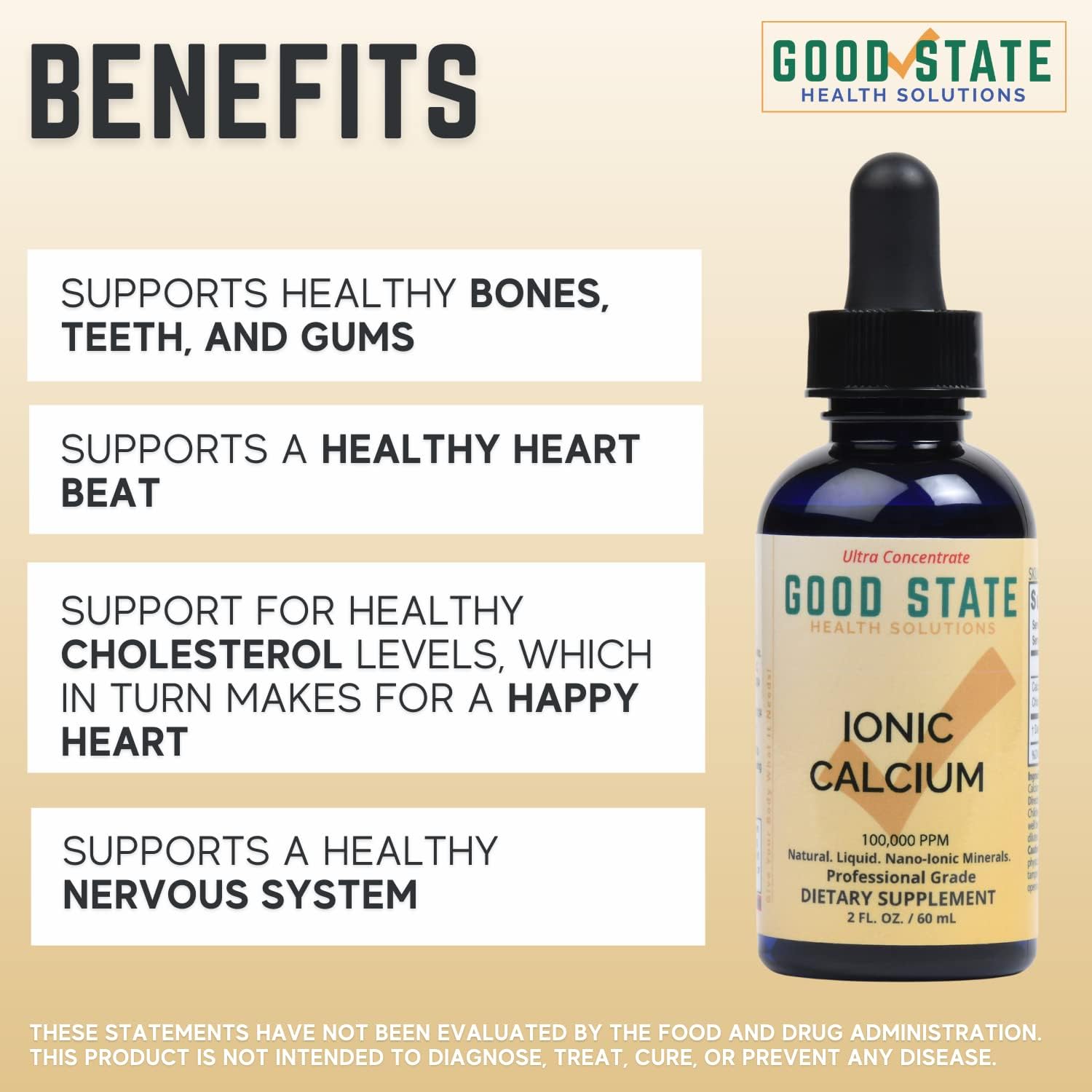 Highly Concentrated Liquid Ionic Calcium Supplement - 10 Drops = 50mg - 100 Servings - 1.6fl. oz Bottle