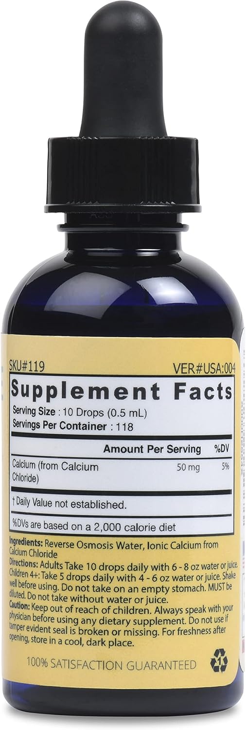 Highly Concentrated Liquid Ionic Calcium Supplement - 10 Drops = 50mg - 100 Servings - 1.6fl. oz Bottle