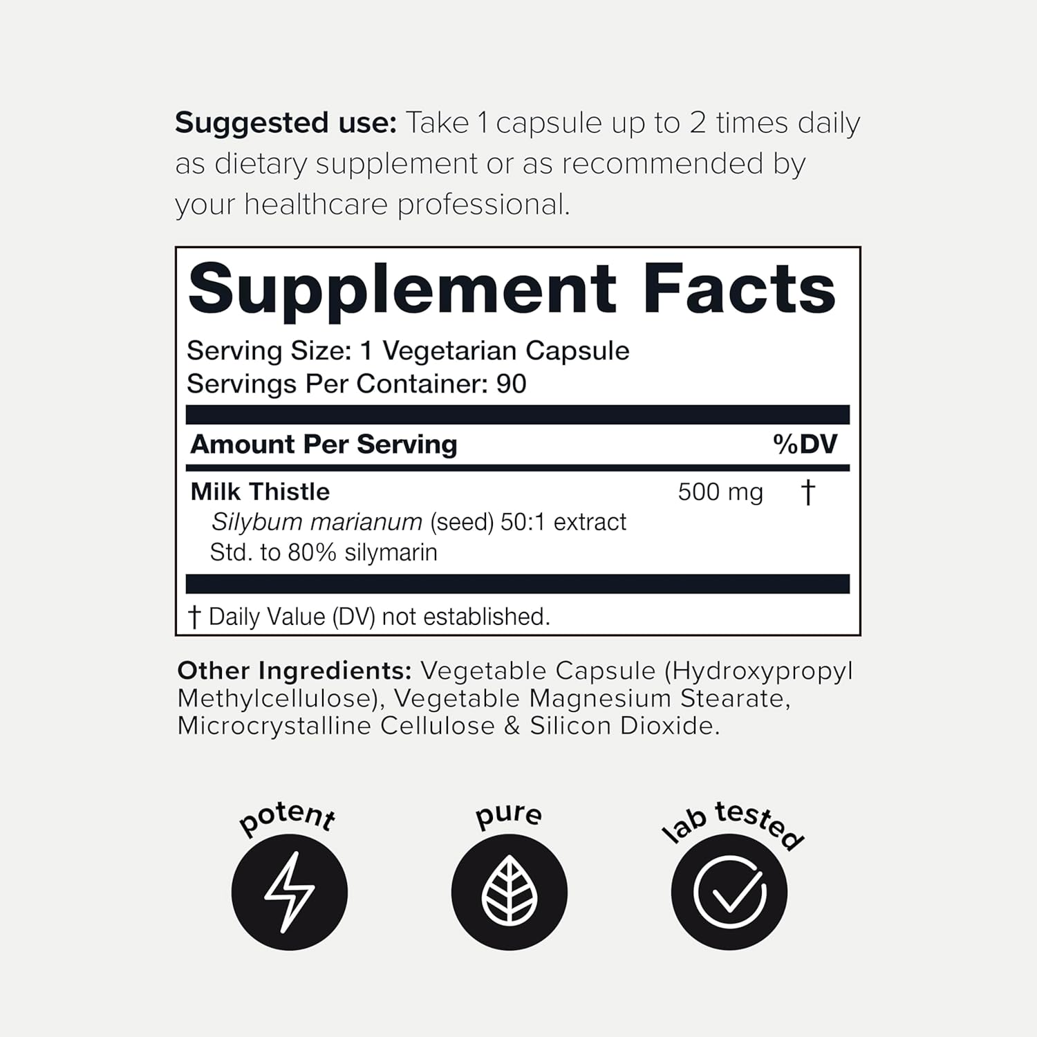 Highly Concentrated Milk Thistle Extract Capsules - 90 Count - 80% Silymarin - Ultra Potent 50:1 - Lab Tested