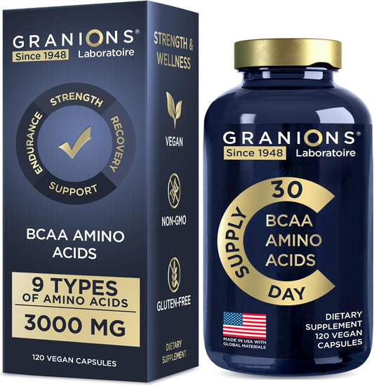 Highly Effective Essential Amino Acids Supplement for Optimal Energy & Muscle Recovery - 120 Vegan Capsules, All 9 BCAAs EAA Formula