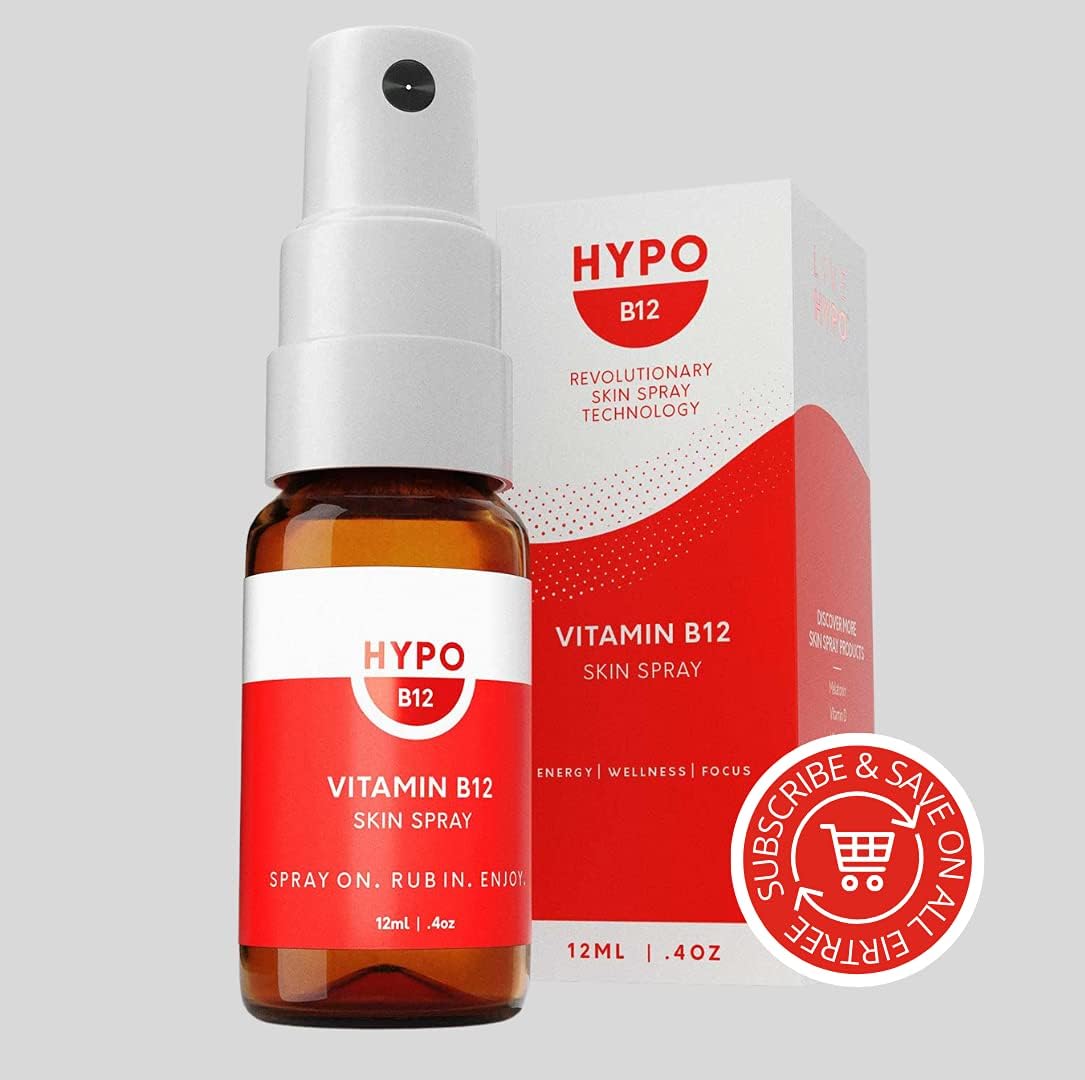 Highly Effective Hypo Vitamin B12 Spray | 16x More Absorption Than Pills & Drops | Boost Energy & Mood | Topical for Health | 680mcg Per Spray | 30 Day Supply