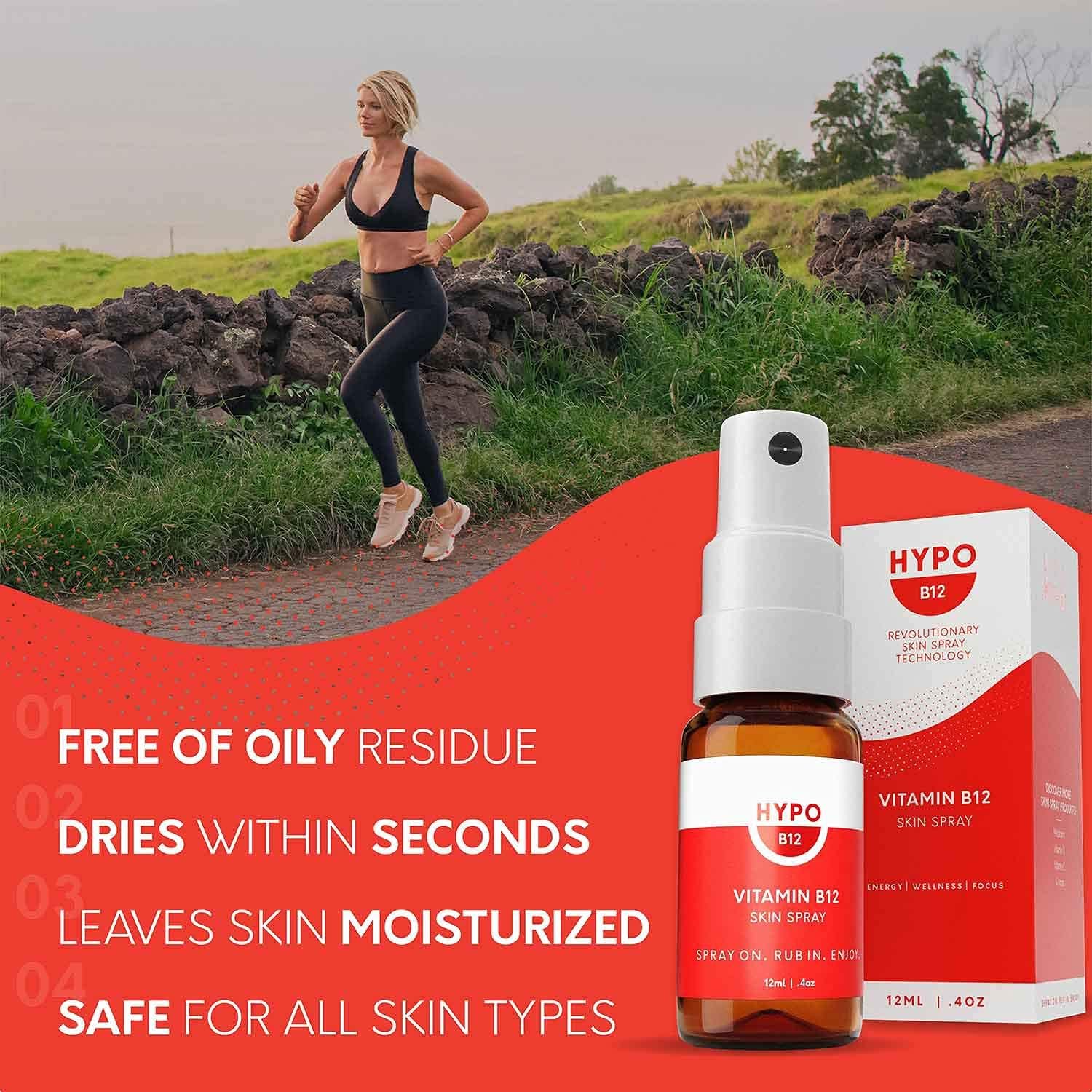 Highly Effective Hypo Vitamin B12 Spray | 16x More Absorption Than Pills & Drops | Boost Energy & Mood | Topical for Health | 680mcg Per Spray | 30 Day Supply