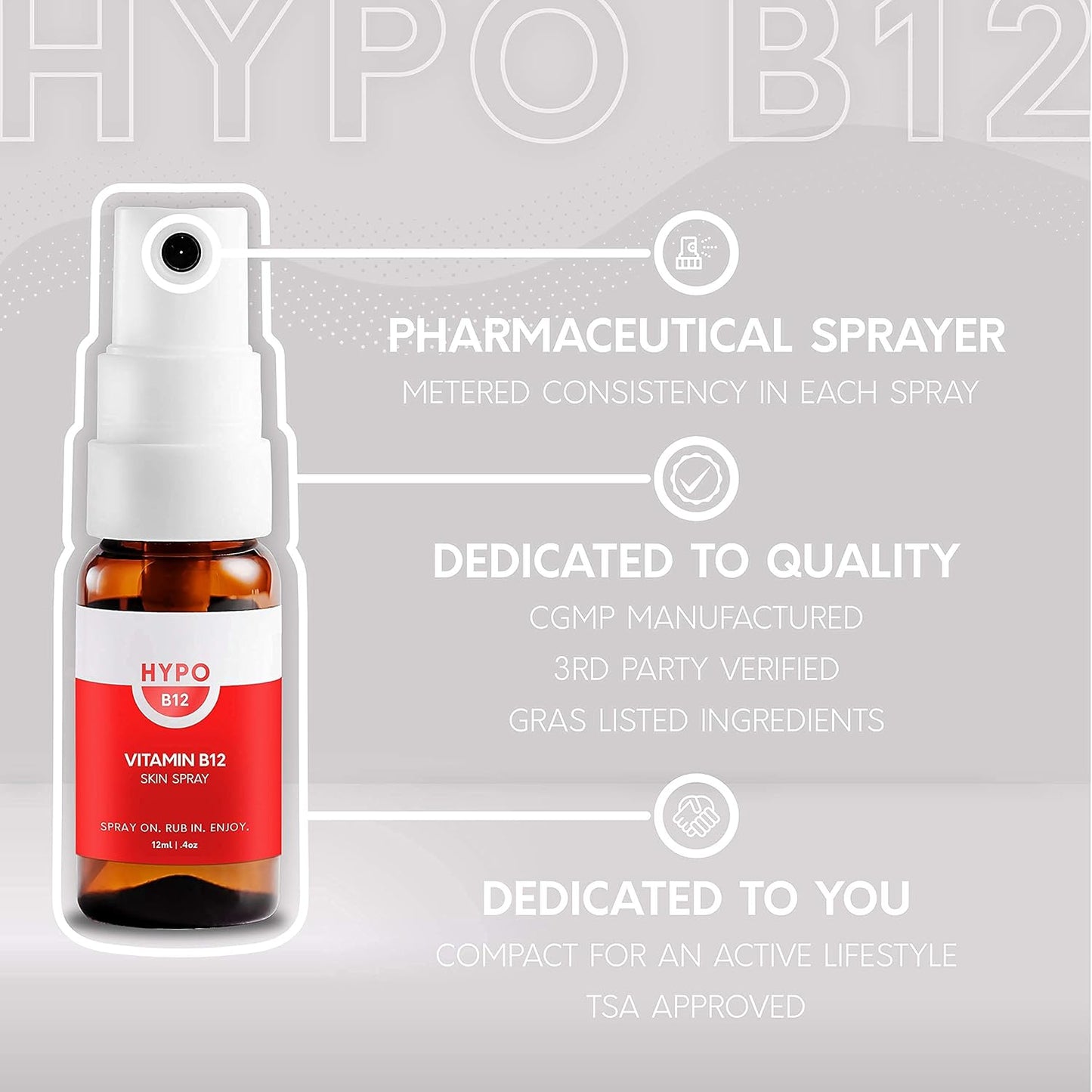 Highly Effective Hypo Vitamin B12 Spray | 16x More Absorption Than Pills & Drops | Boost Energy & Mood | Topical for Health | 680mcg Per Spray | 30 Day Supply