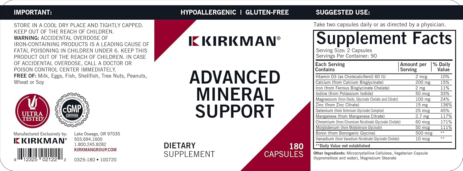Highly Effective Kirkman Advanced Mineral Support Supplement - 180 Capsules