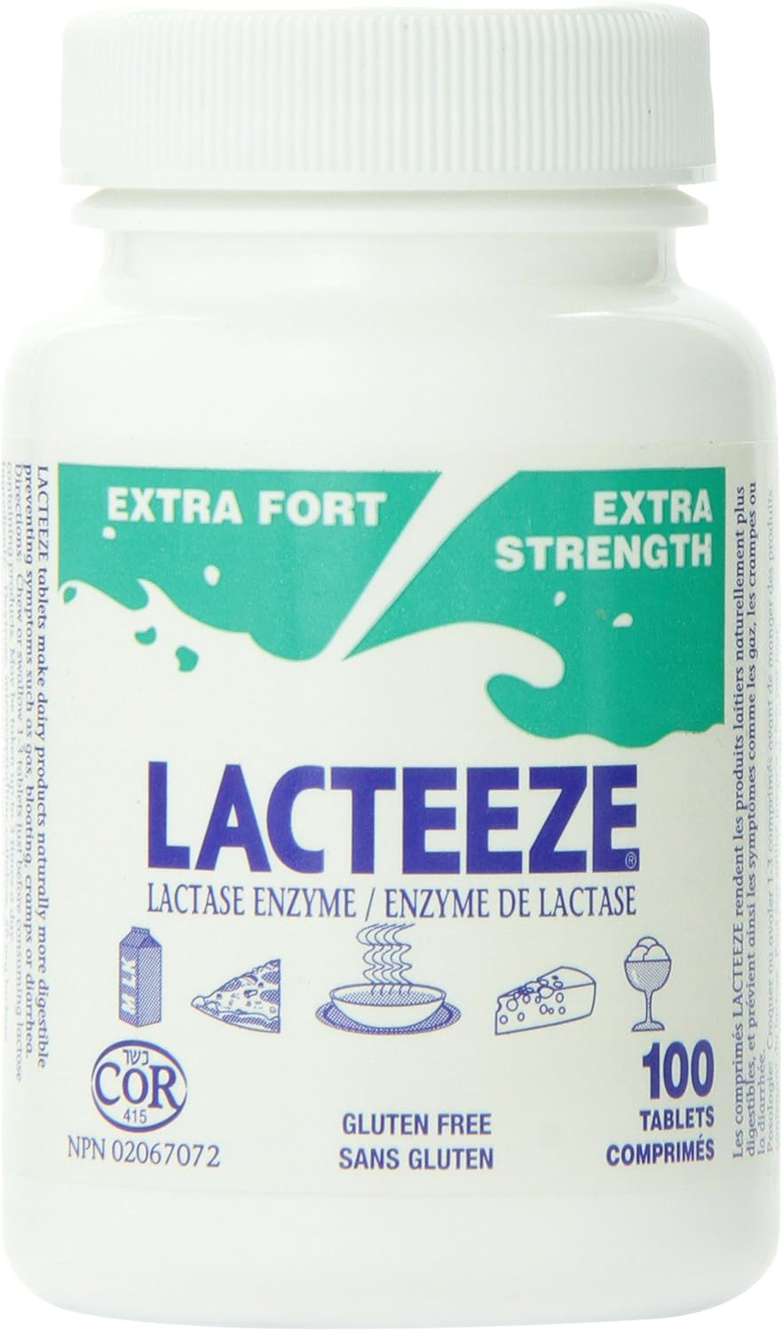 Highly Effective Lacteeze Extra Strength for Fast Relief from Lactose Intolerance Symptoms - 60 Tablets
