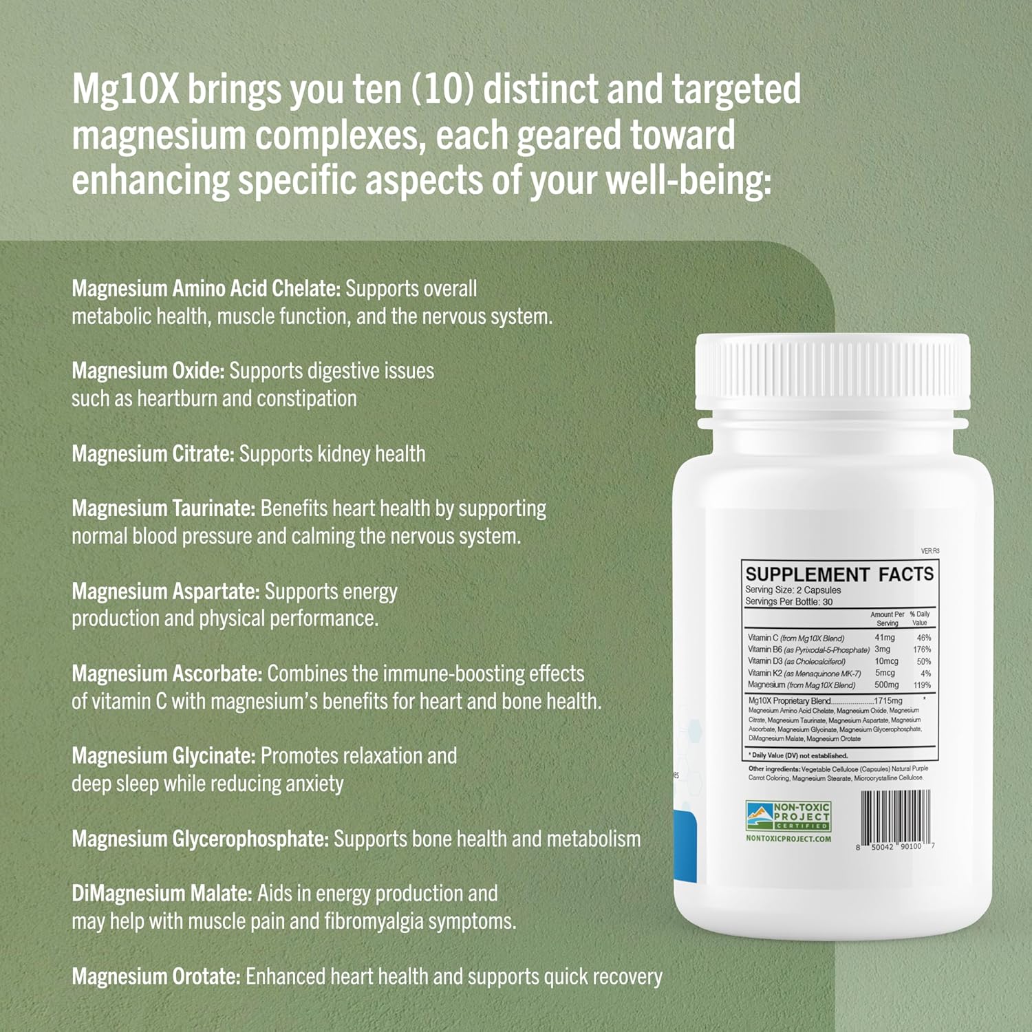 Highly Effective Mg10X Multi-System Magnesium Supplement for Enhanced Sleep and Immune Support - 60 Capsules with Magnesium Glycinate and Citrate