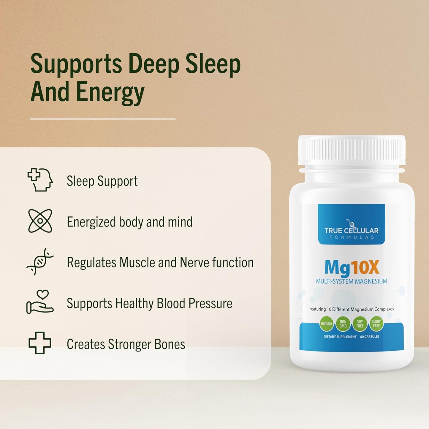 Highly Effective Mg10X Multi-System Magnesium Supplement for Enhanced Sleep and Immune Support - 60 Capsules with Magnesium Glycinate and Citrate
