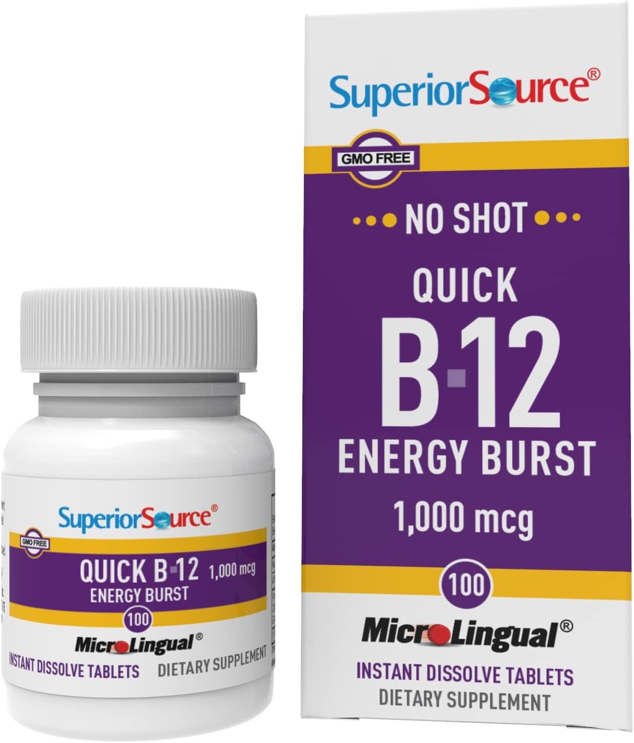 Highly Effective Quick Energy Burst Vitamin B12 Tablets - 100 Count