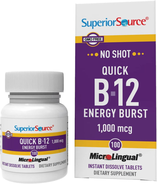 Highly Effective Quick Energy Burst Vitamin B12 Tablets - 100 Count