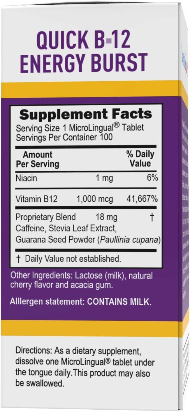 Highly Effective Quick Energy Burst Vitamin B12 Tablets - 100 Count