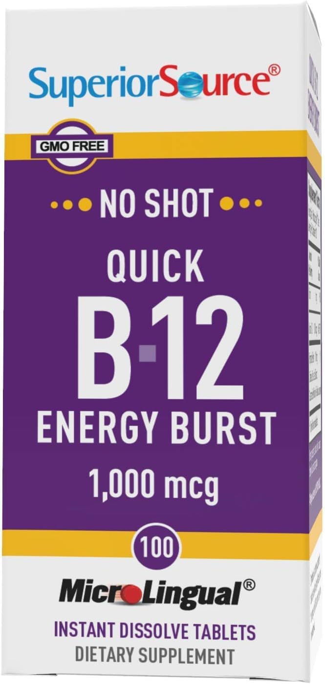 Highly Effective Quick Energy Burst Vitamin B12 Tablets - 100 Count
