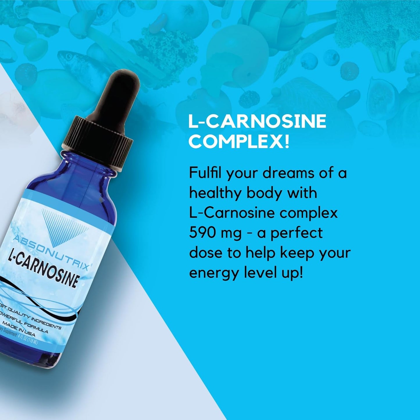 Highly Potent Absonutrix L-Carnosine Drops - 583mg, 200 Servings, Easy-to-Consume, Bioavailable, Third-Party Tested, GMP-Certified, Non-GMO, Cruelty-Free, Made in USA
