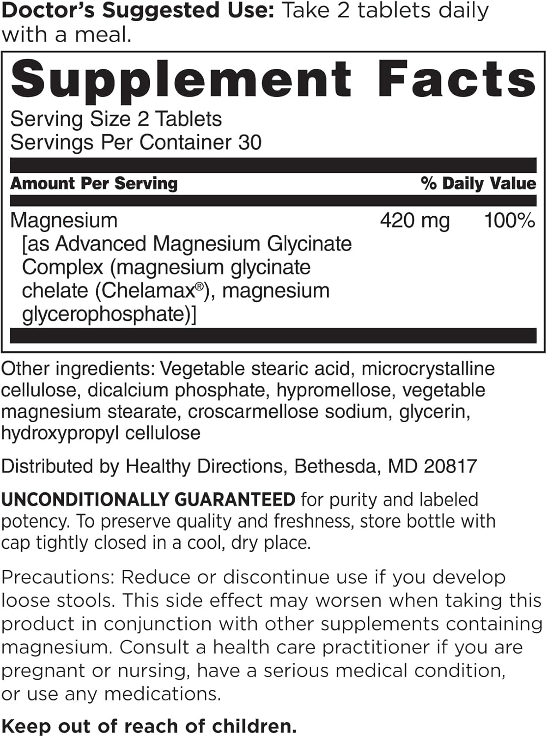 Highly Potent Doctors' Preferred Advanced Magnesium Glycinate Complex for Heart and Mood Health, Enhanced Absorption 420 mg - 30-Day Supply