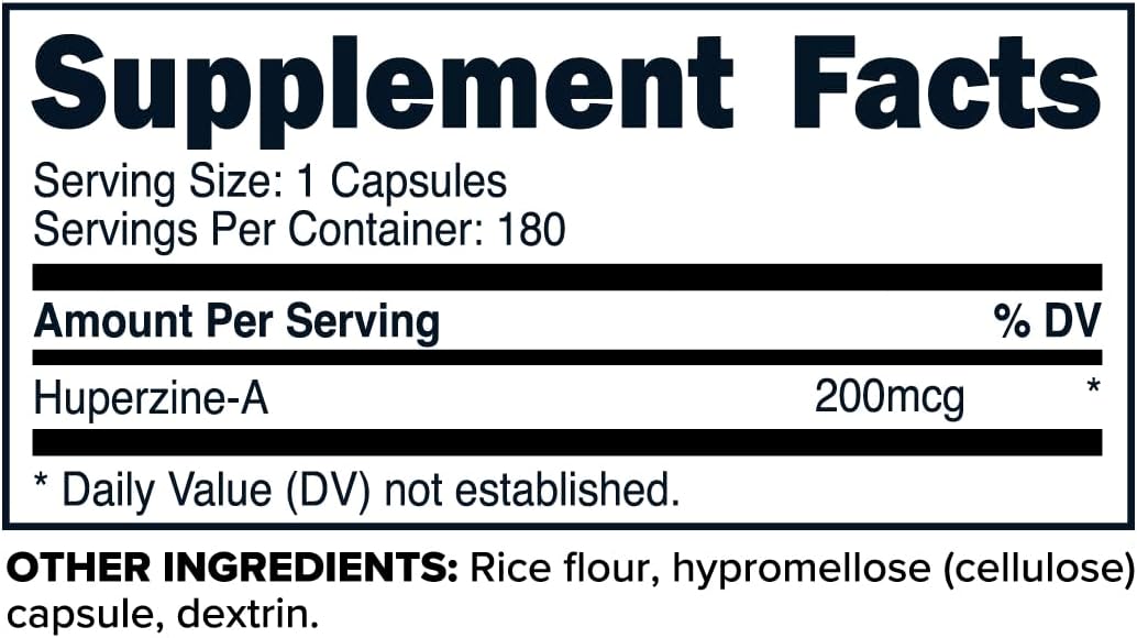 Highly Potent Primaforce Huperzine-A Capsules - 180 Capsules, 200 mcg Per Serving - Premium Huperzine Nutritional Supplement