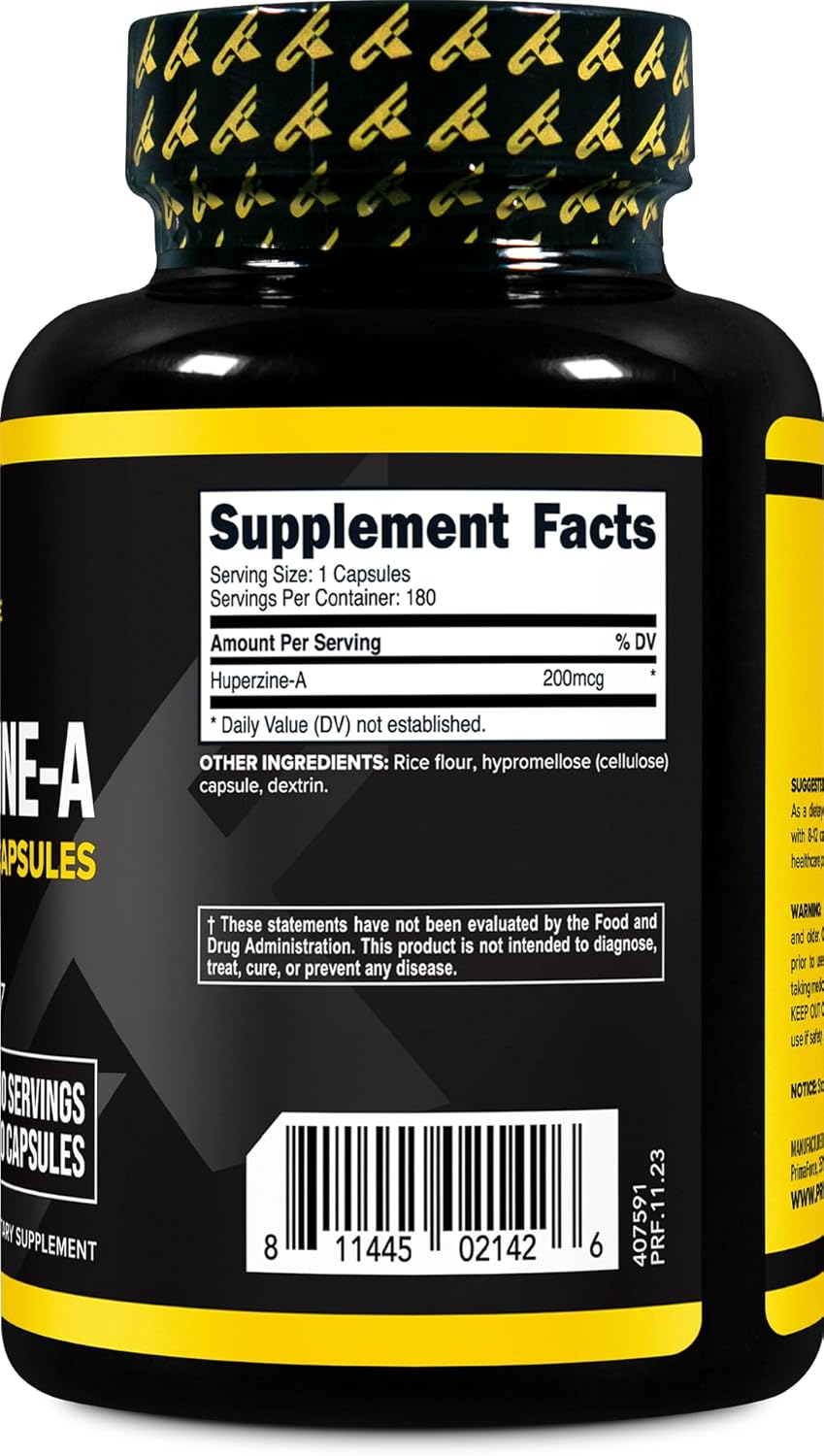 Highly Potent Primaforce Huperzine-A Capsules - 180 Capsules, 200 mcg Per Serving - Premium Huperzine Nutritional Supplement