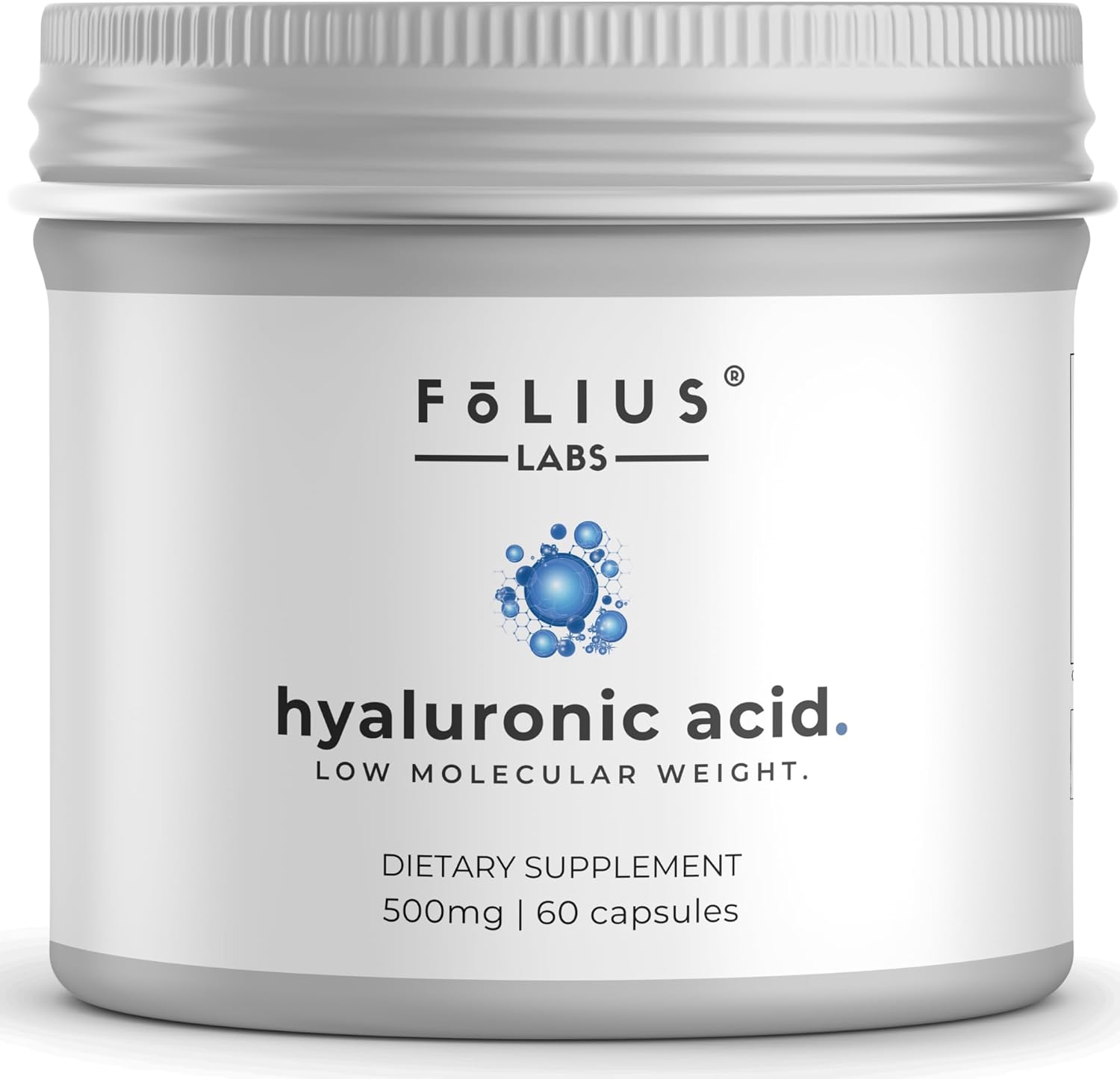 Highly Purified 500mg Hyaluronic Acid Capsules - 95% Sodium Hyaluronate - Bioavailable & Non-GMO - 60 Capsules