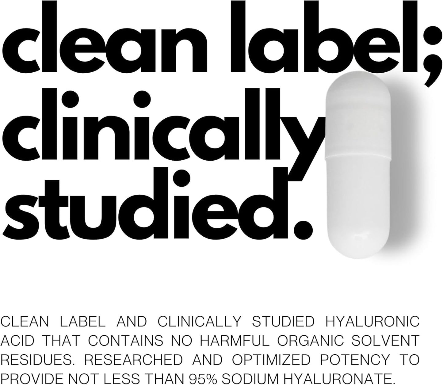 Highly Purified 500mg Hyaluronic Acid Capsules - 95% Sodium Hyaluronate - Bioavailable & Non-GMO - 60 Capsules