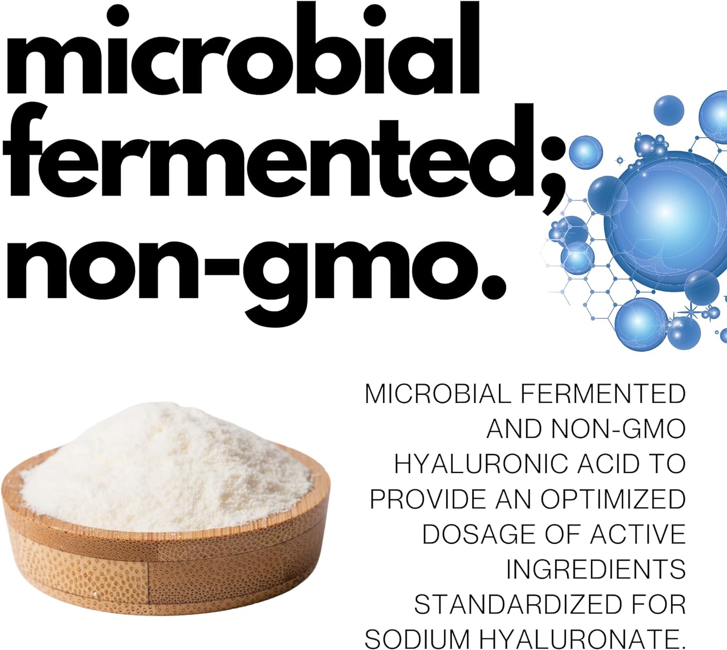 Highly Purified 500mg Hyaluronic Acid Capsules - 95% Sodium Hyaluronate - Bioavailable & Non-GMO - 60 Capsules