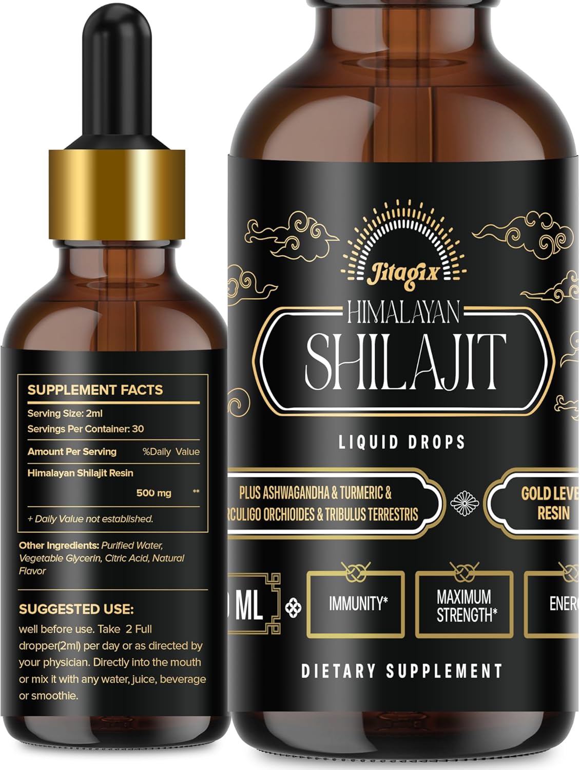 Himalayan Shilajit Drops with Fulvic Acid and Trace Minerals for Energy, Immunity, and Vitality - 2 FL OZ