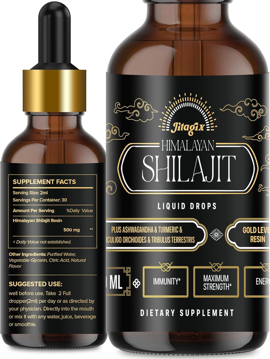 Himalayan Shilajit Drops with Fulvic Acid and Trace Minerals for Energy, Immunity, and Vitality - 2 FL OZ
