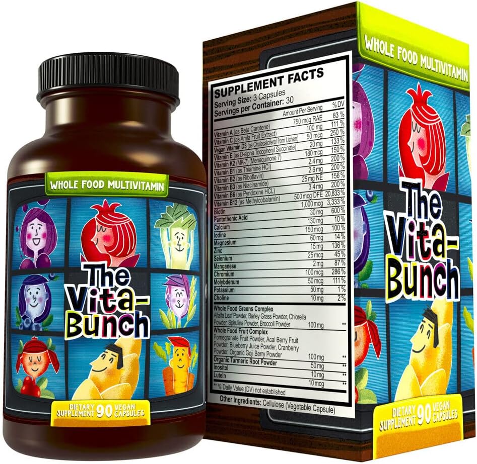 Hippie Farms Whole Food Multivitamin: All-in-One Vegan Capsules for Daily Nutrition - Iron, Zinc, B12, Vitamin A, D3 & More - 90 Capsules