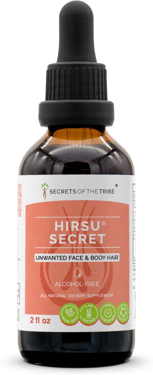 Hirsu Secret Herbal Supplement Blend Drops for Unwanted Face & Body Hair (2 fl oz)