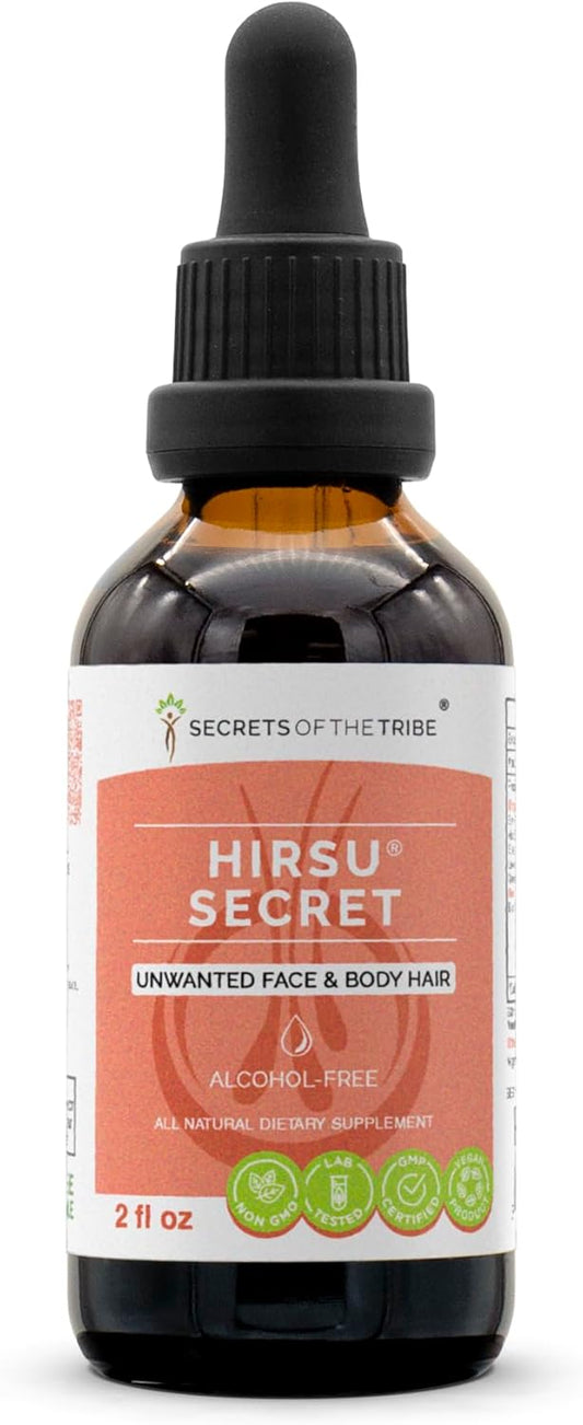 Hirsu Secret Herbal Supplement Blend Drops for Unwanted Face & Body Hair (2 fl oz)