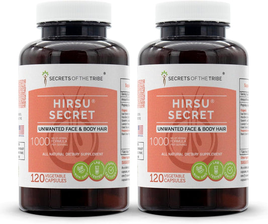 Hirsu Secret Herbal Supplement Blend for Unwanted Face and Body Hair - 2x120 Capsules by Secrets of the Tribe