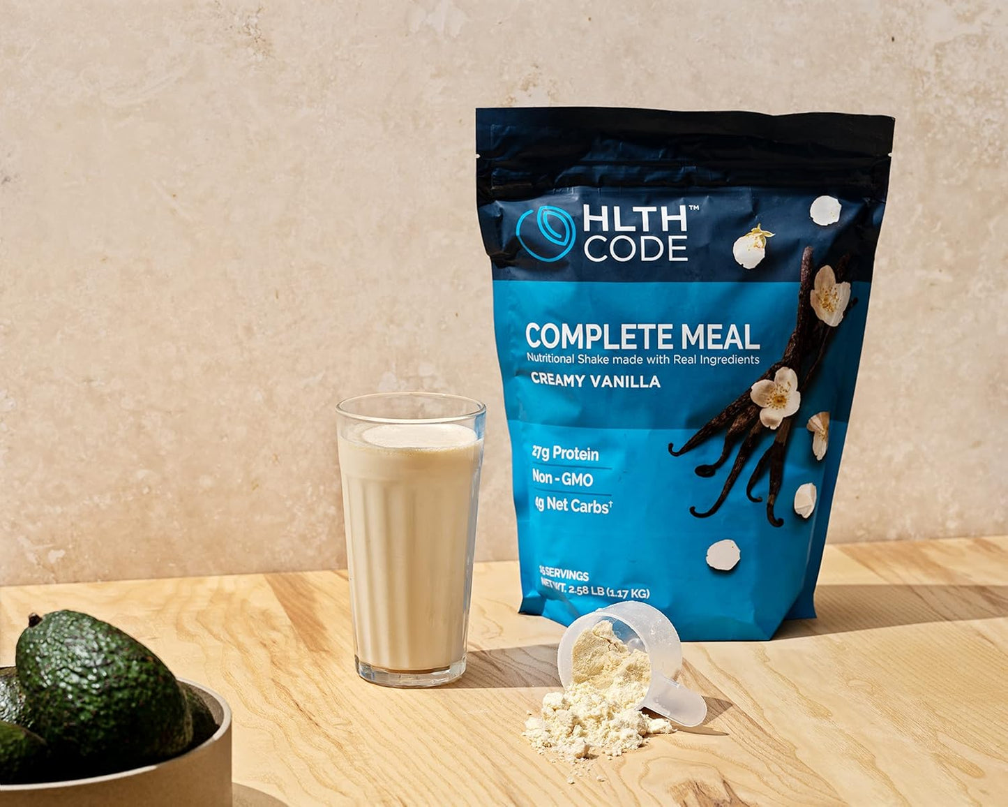 HLTH Code Complete Meal Replacement Shake - Creamy Vanilla Flavor | Keto Friendly | High Protein | Low Carb | Collagen | Gluten Free - 15 Servings