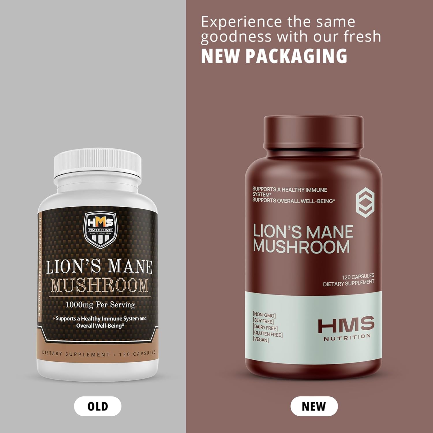 HMS Nutrition Lion's Mane Mushroom 1000mg Capsules - Vegan Non-GMO Supplement (120 Count)