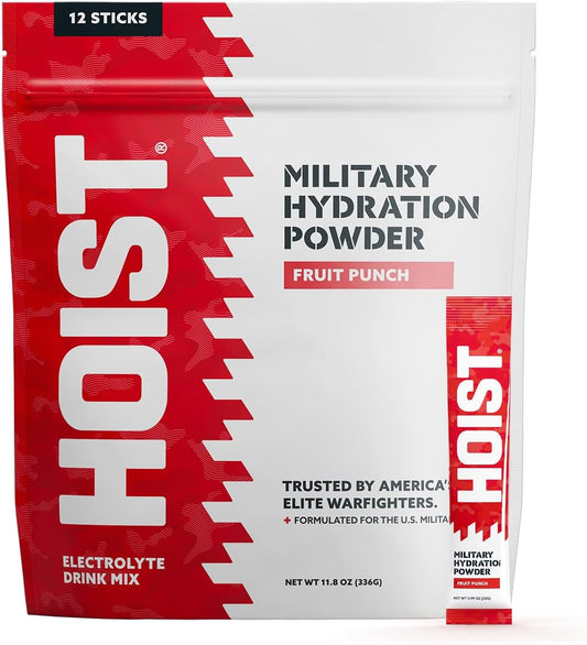 HOIST Premium Military Hydration Powder - Fruit Punch Electrolyte Drink Mix Sticks (12 Pack)